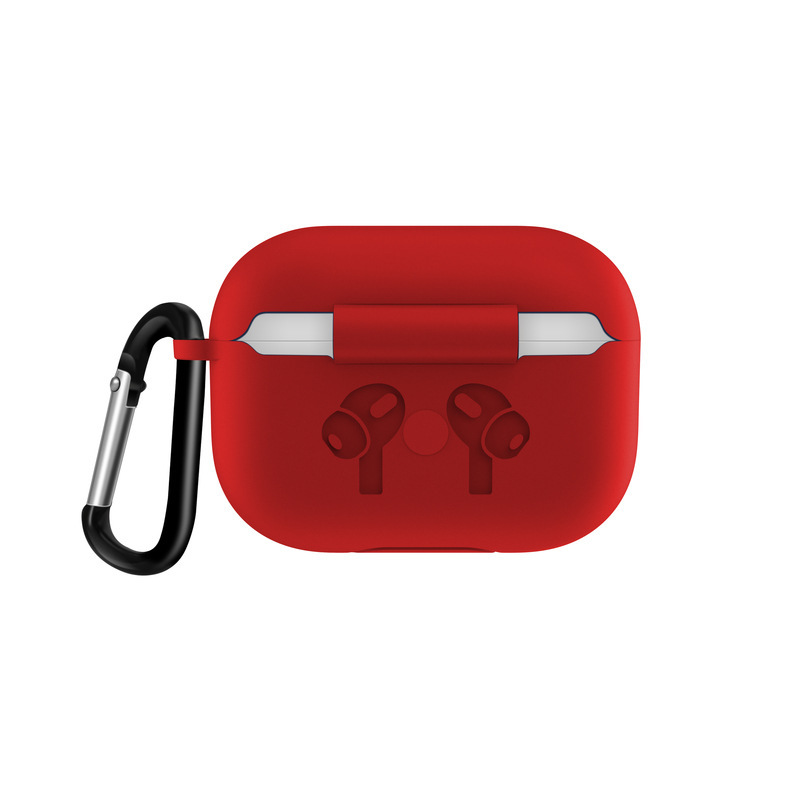 Airpod Pro Charging Case Protective Silicone Cover Skin with Hang Hook Clip (RED)